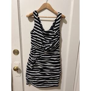 NWT Express Women's Sleeveless Striped Dress Black/White Bodycon Ruched‎ | 4